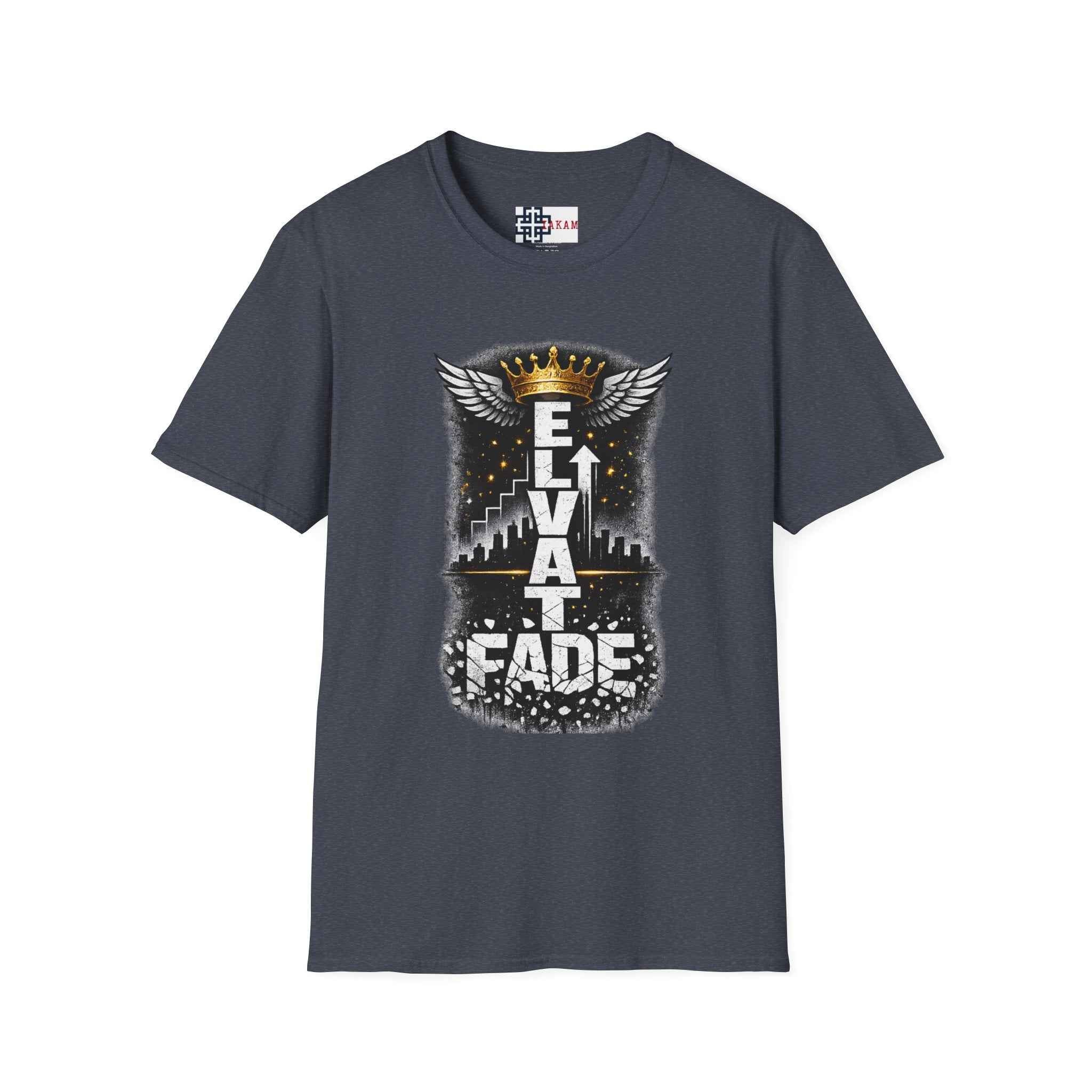 Elevate or Fade T-Shirt — Motivational Streetwear Tee with Crown & Wings