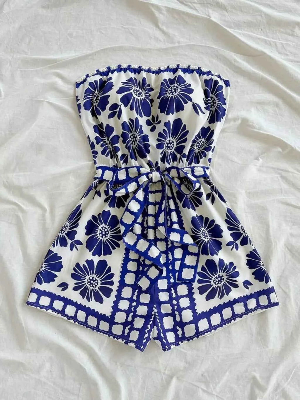 Strapless Tie Waist Romper