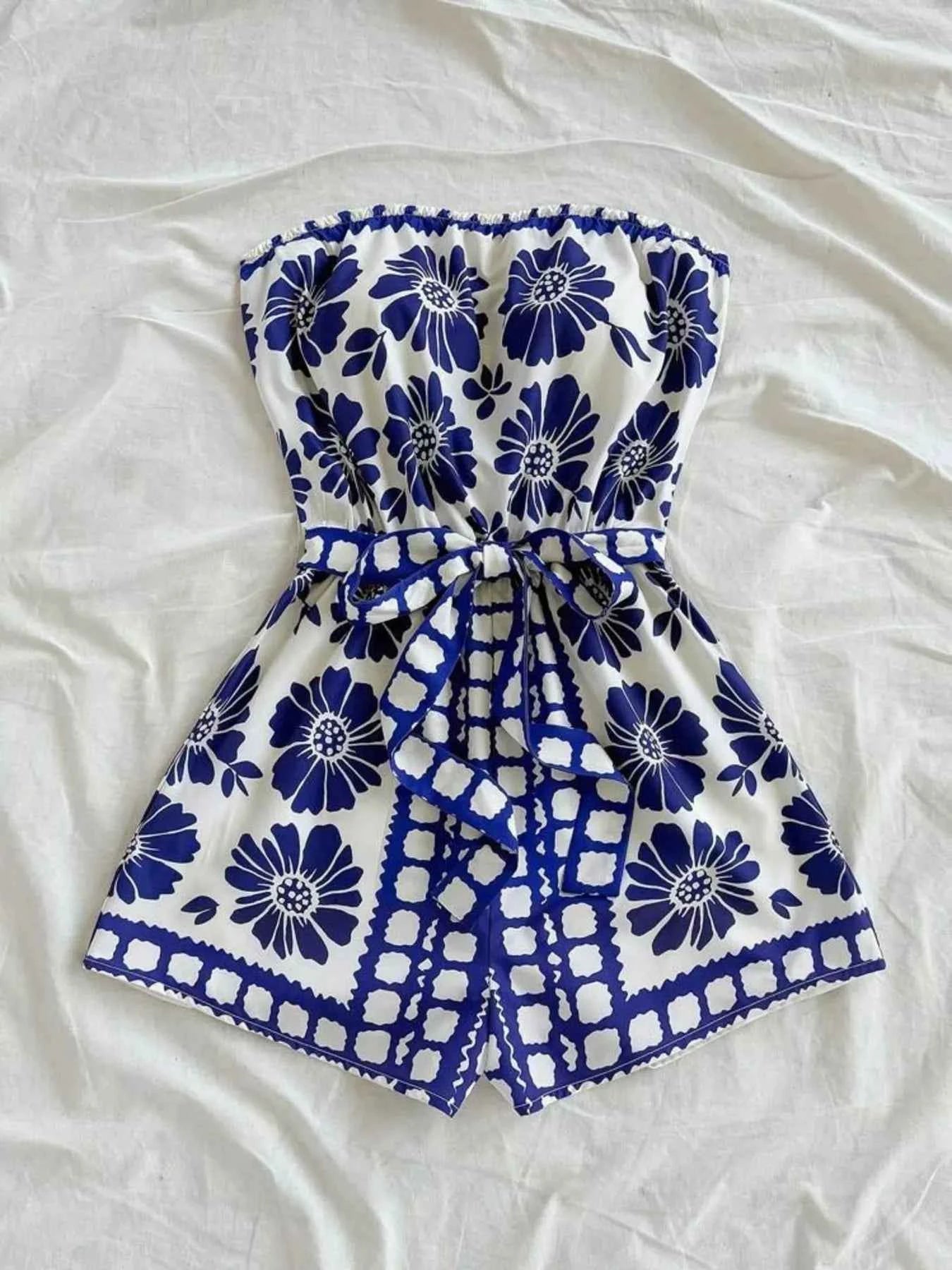 Strapless Tie Waist Romper