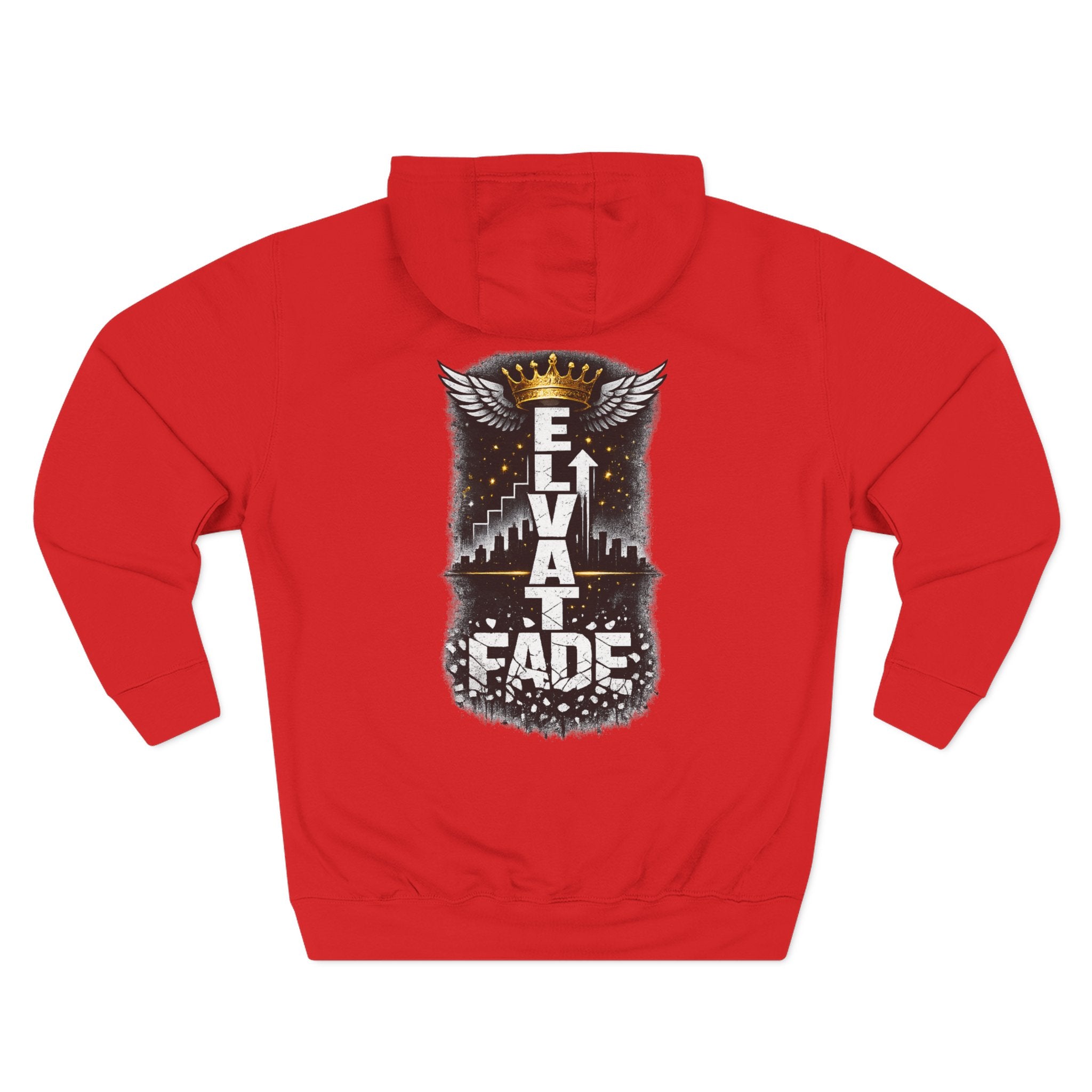 Elevate or Fade Hoodie - Urban Graphic Fleece Pullover with Crown and Wings Design for Stylish Comfort