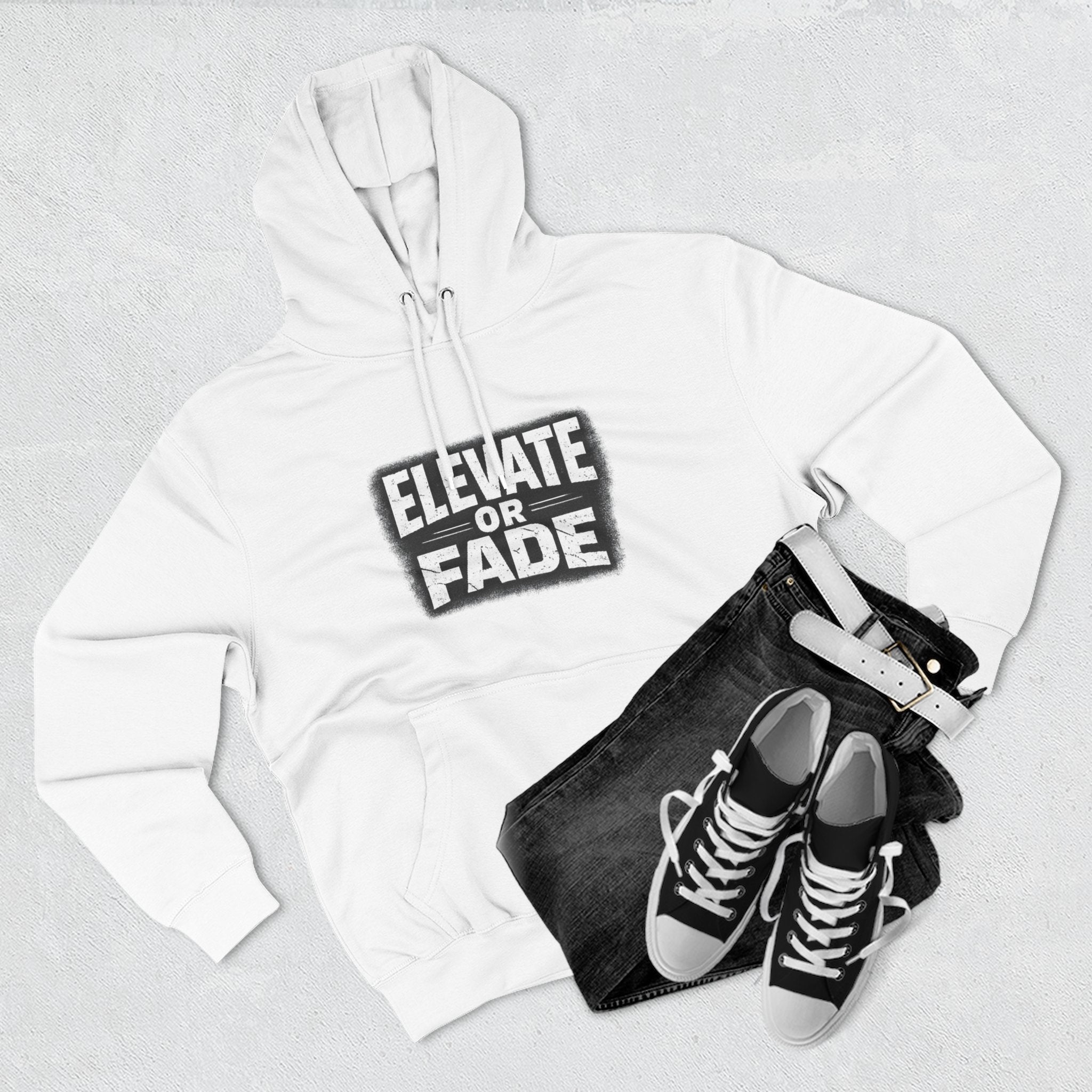 Elevate or Fade Hoodie - Urban Graphic Fleece Pullover with Crown and Wings Design for Stylish Comfort