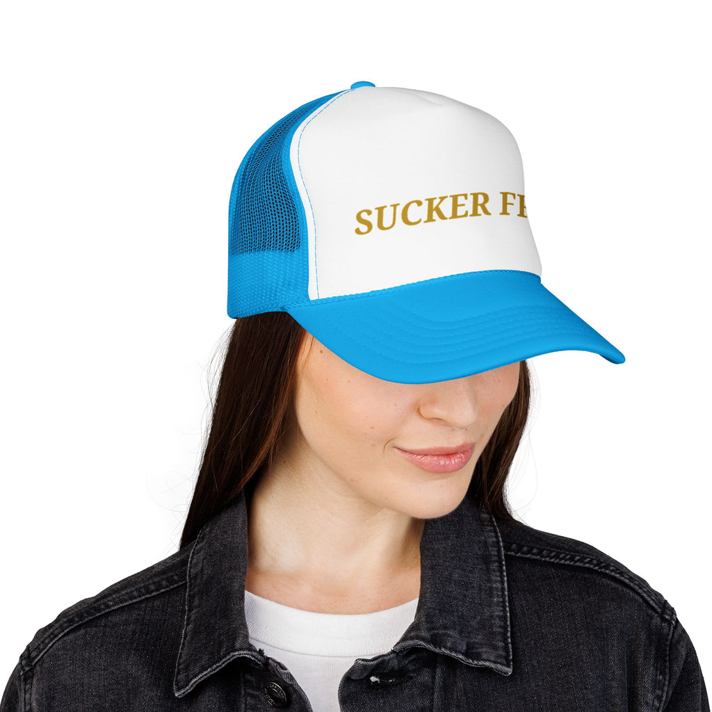 Sucker Free Trucker Hat — Vintage Gold Embroidered Foam Cap