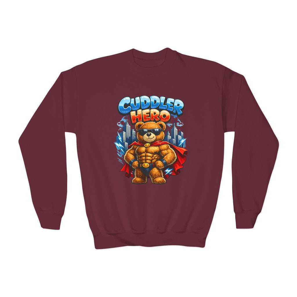 Cuddler Hero Kids Sweatshirt — Cute Superhero Teddy Crewneck