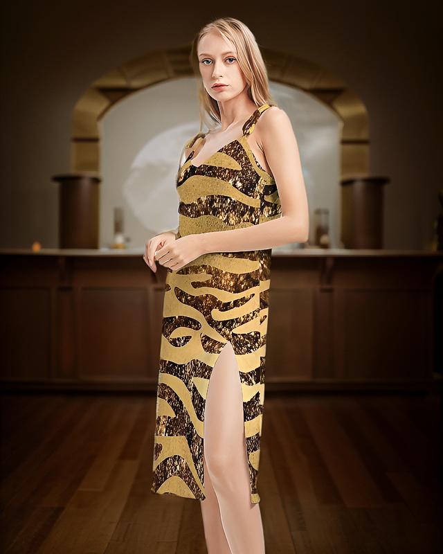 Golden Taz Women's Tie Strap Split Dress - IAKAM