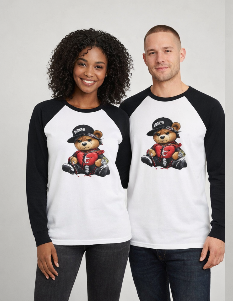 Broken Hearted Bear Shirt - Premium Raglan Long Sleeve for Emotional Comfort