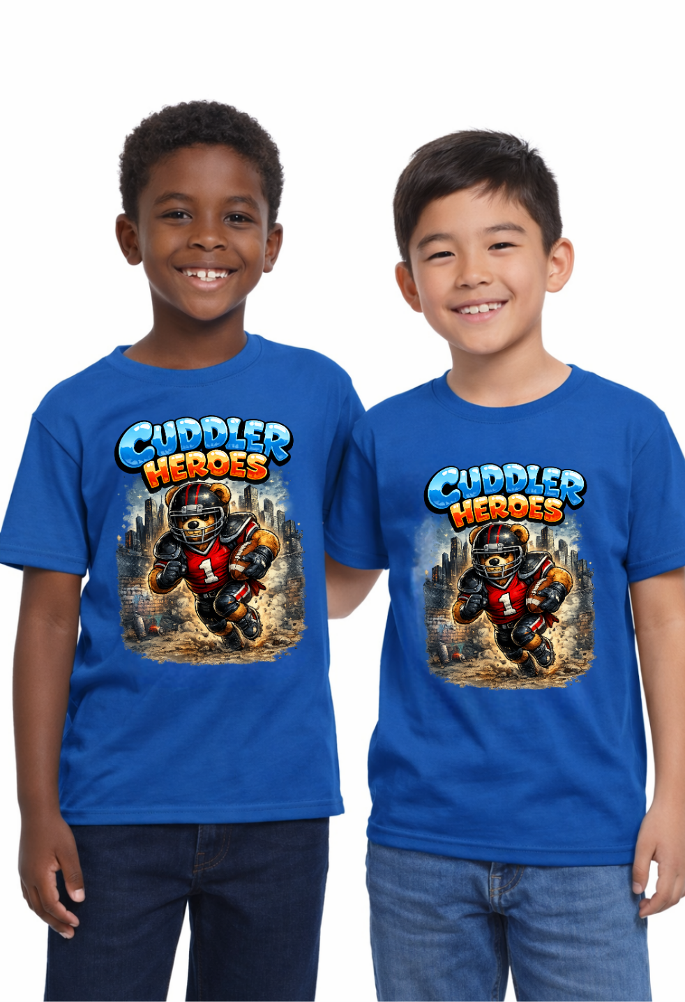 Kids Football Bear T-Shirt - Cuddler Heroes Graphic Tee for Boys and Girls