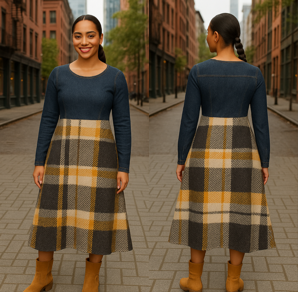 Women's Dance Dress - Denim Print and Flannel