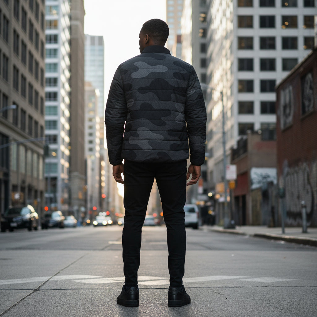 Men's Puffer Jacket in Camo Grey - Lightweight Insulated Outerwear for Comfort and Style