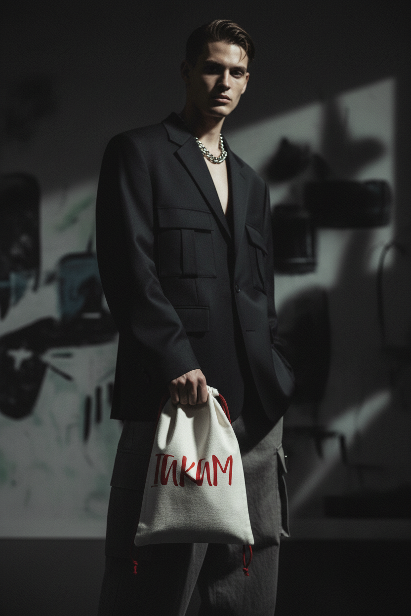 IAKAM Red Linen Drawstring Sack