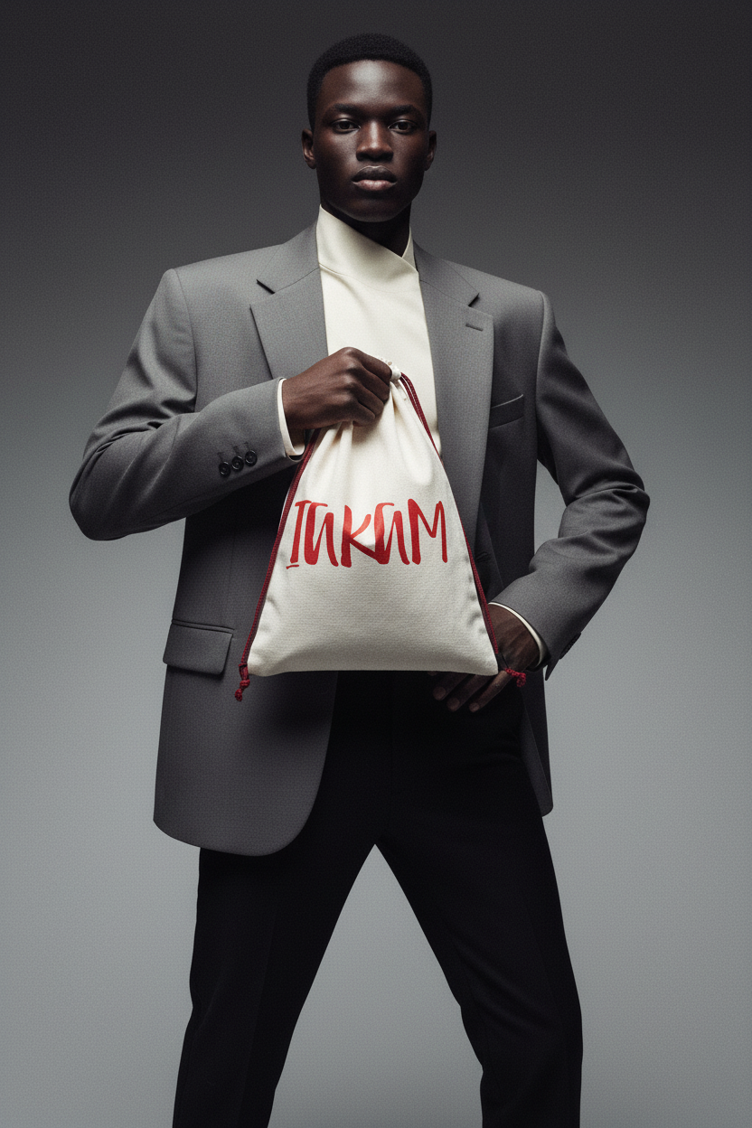 IAKAM Red Linen Drawstring Sack