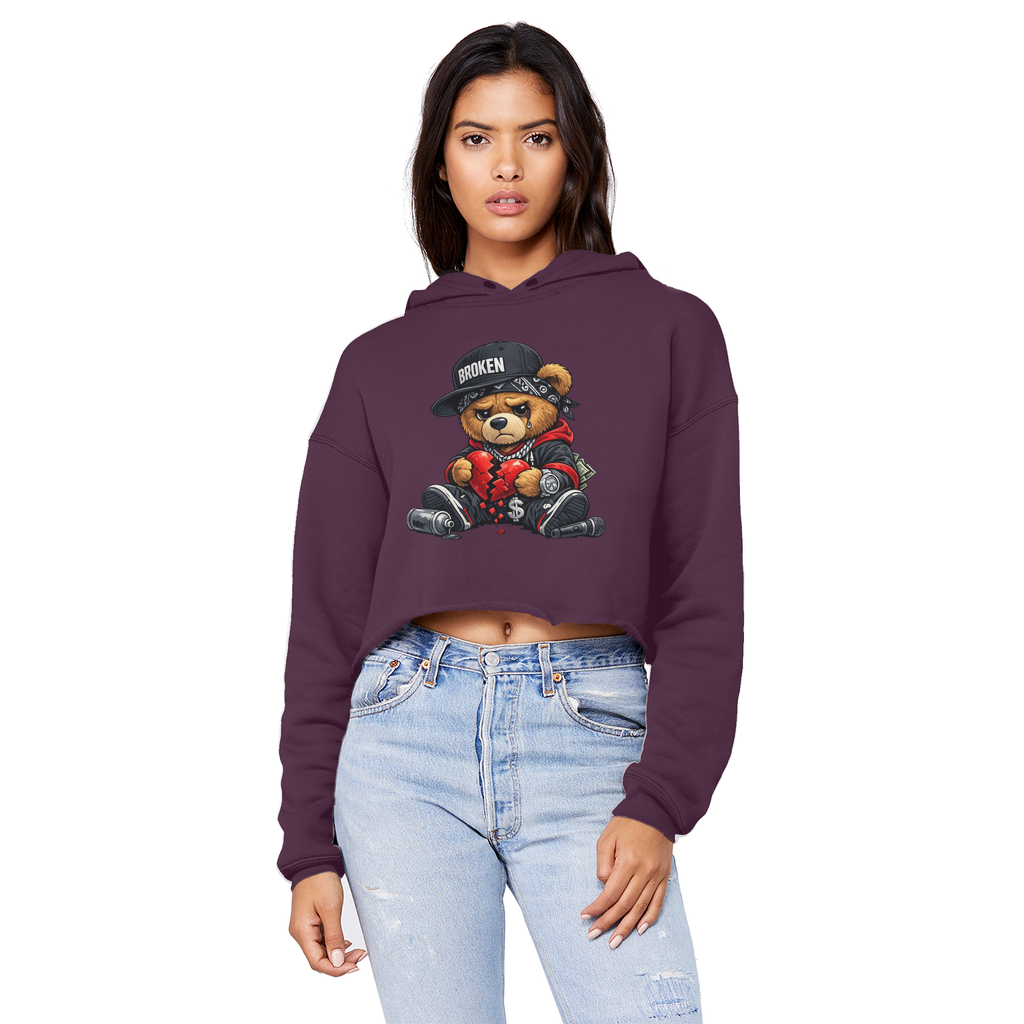 Broken Hearted Bear Cropped Raw Edge Boyfriend Hoodie