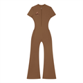 Msfbrownie Women’s Tight Flared Leg Quarter-Zip Jumpsuit