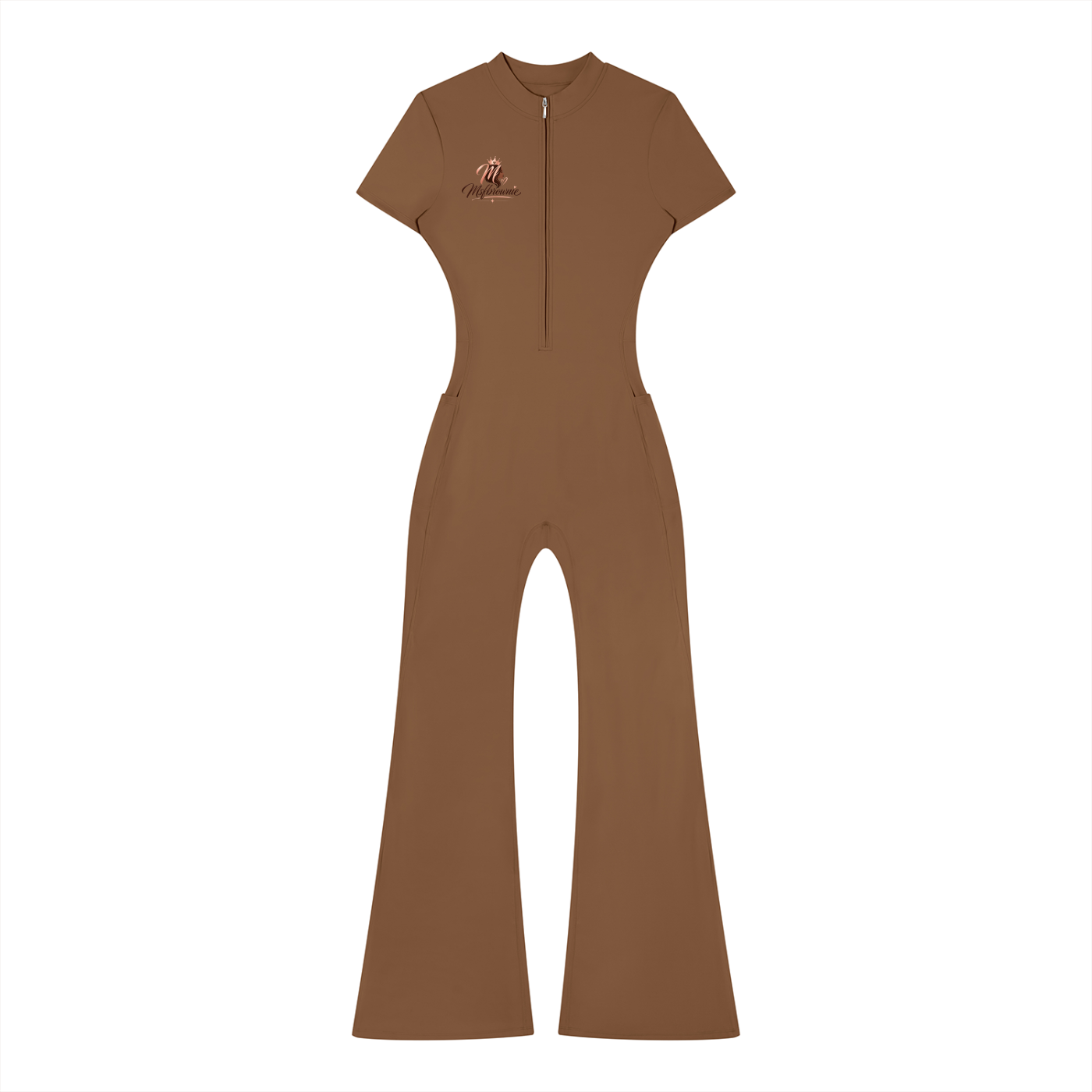 Msfbrownie Women’s Tight Flared Leg Quarter-Zip Jumpsuit