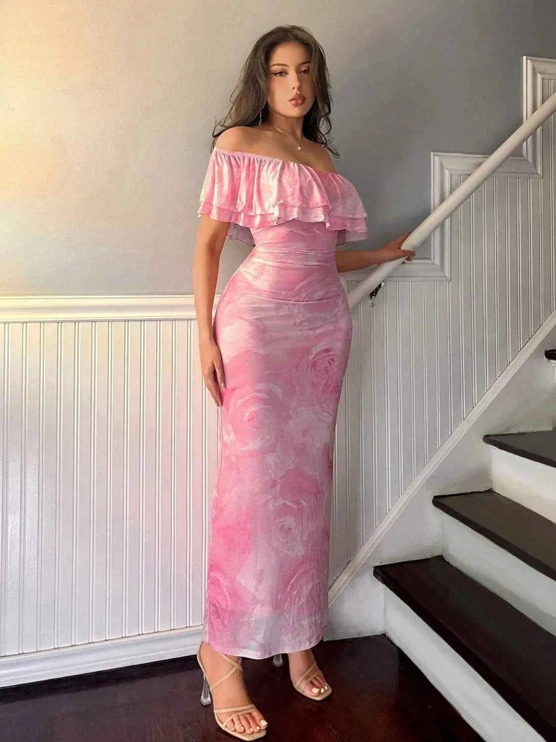 Layered Ruffled Off-Shoulder Dress