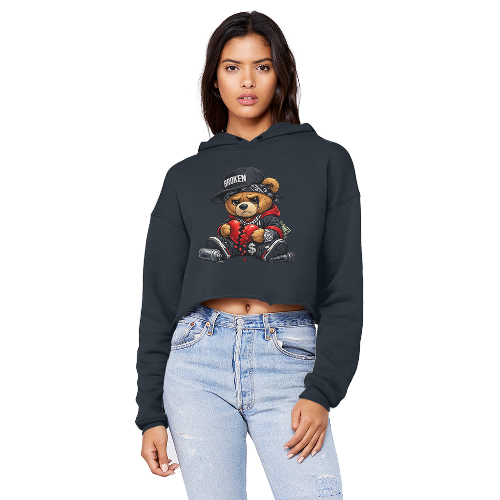 Broken Hearted Bear Cropped Raw Edge Boyfriend Hoodie