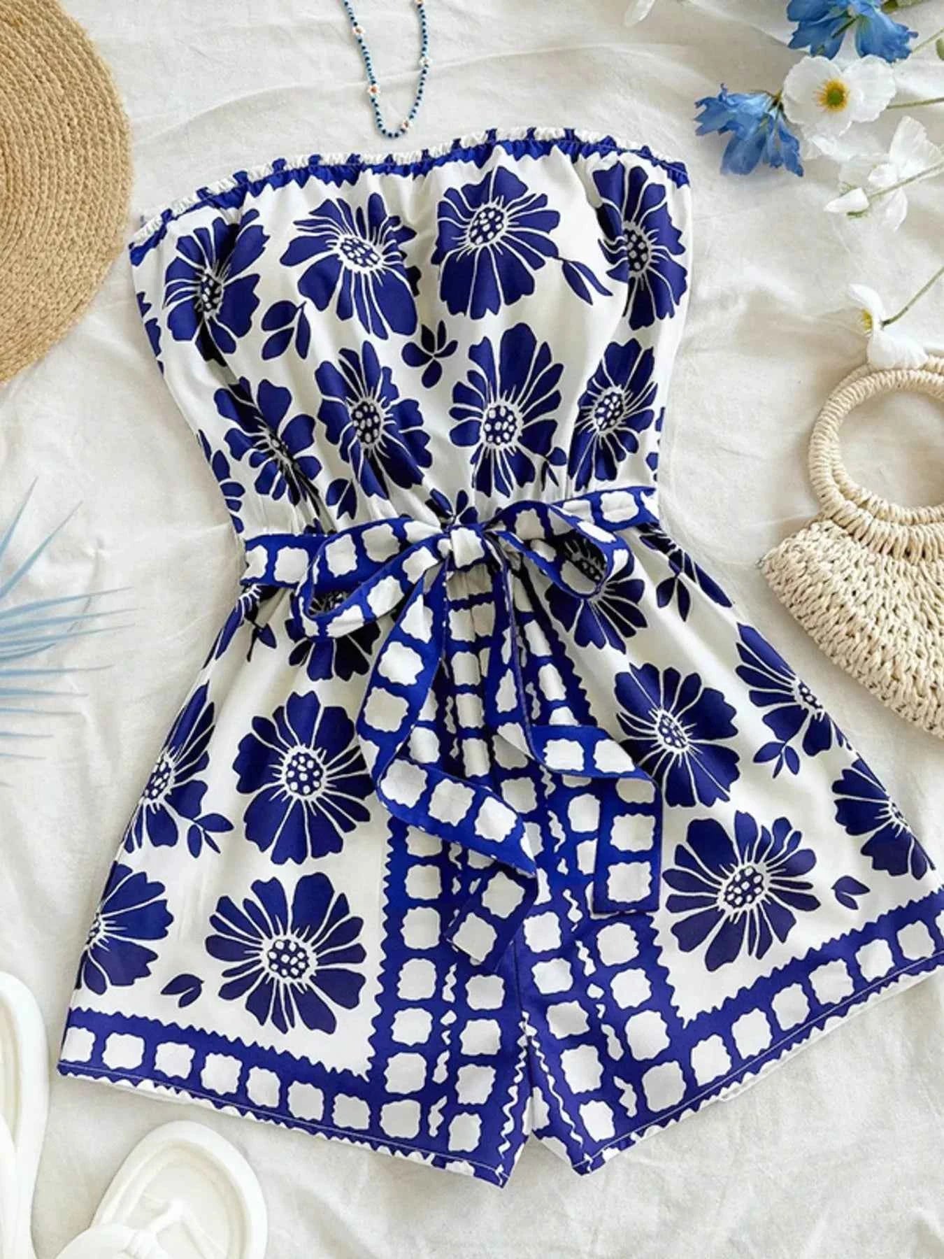 Strapless Tie Waist Romper