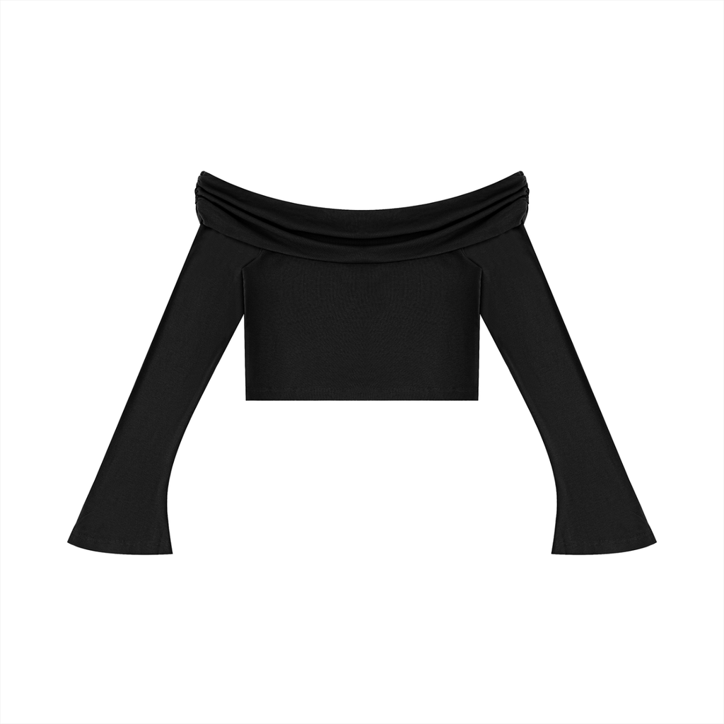 IAKAM Limited Edition Women's Off-the-Shoulder Bell Sleeve Crop T-Shirt
