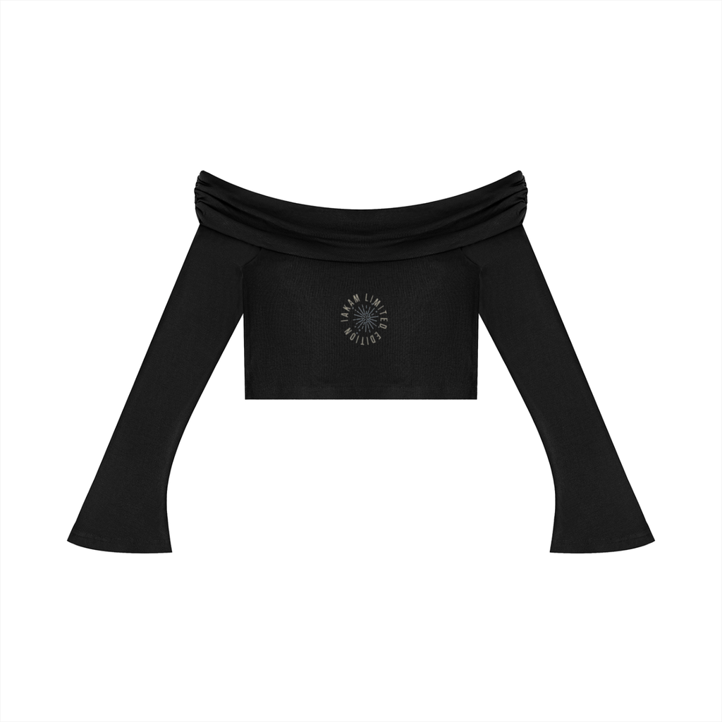 IAKAM Limited Edition Women's Off-the-Shoulder Bell Sleeve Crop T-Shirt