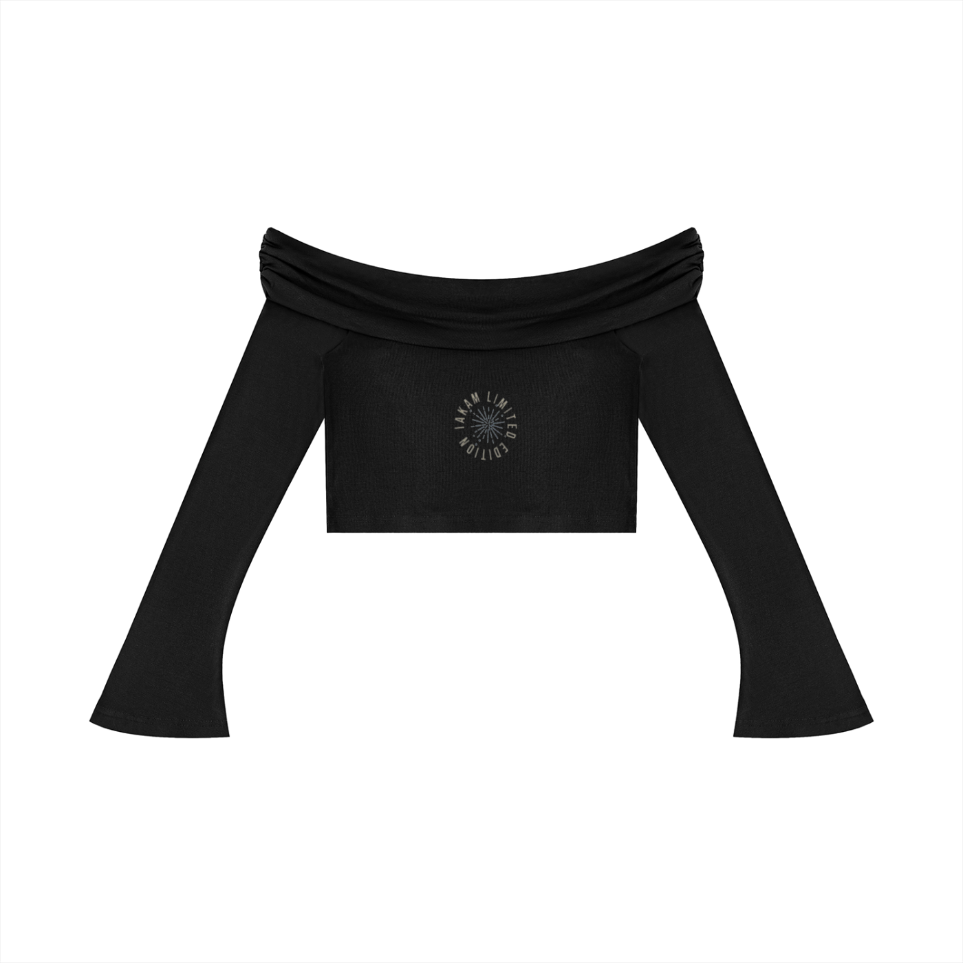 IAKAM Limited Edition Women's Off-the-Shoulder Bell Sleeve Crop T-Shirt