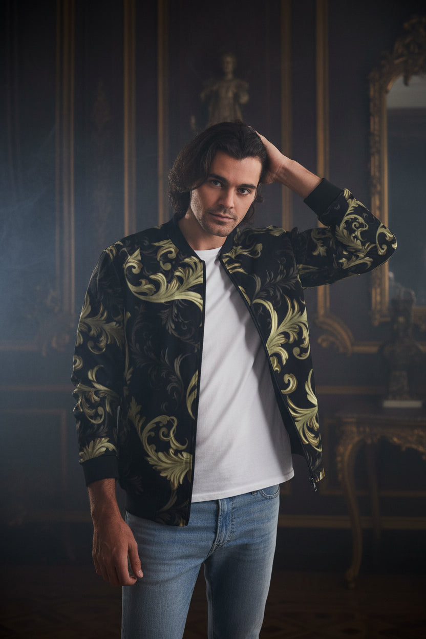 Elegant  Men's All-Over Print Bomber Jacket