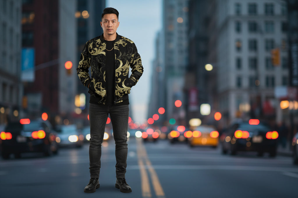 Elegant  Men's All-Over Print Bomber Jacket