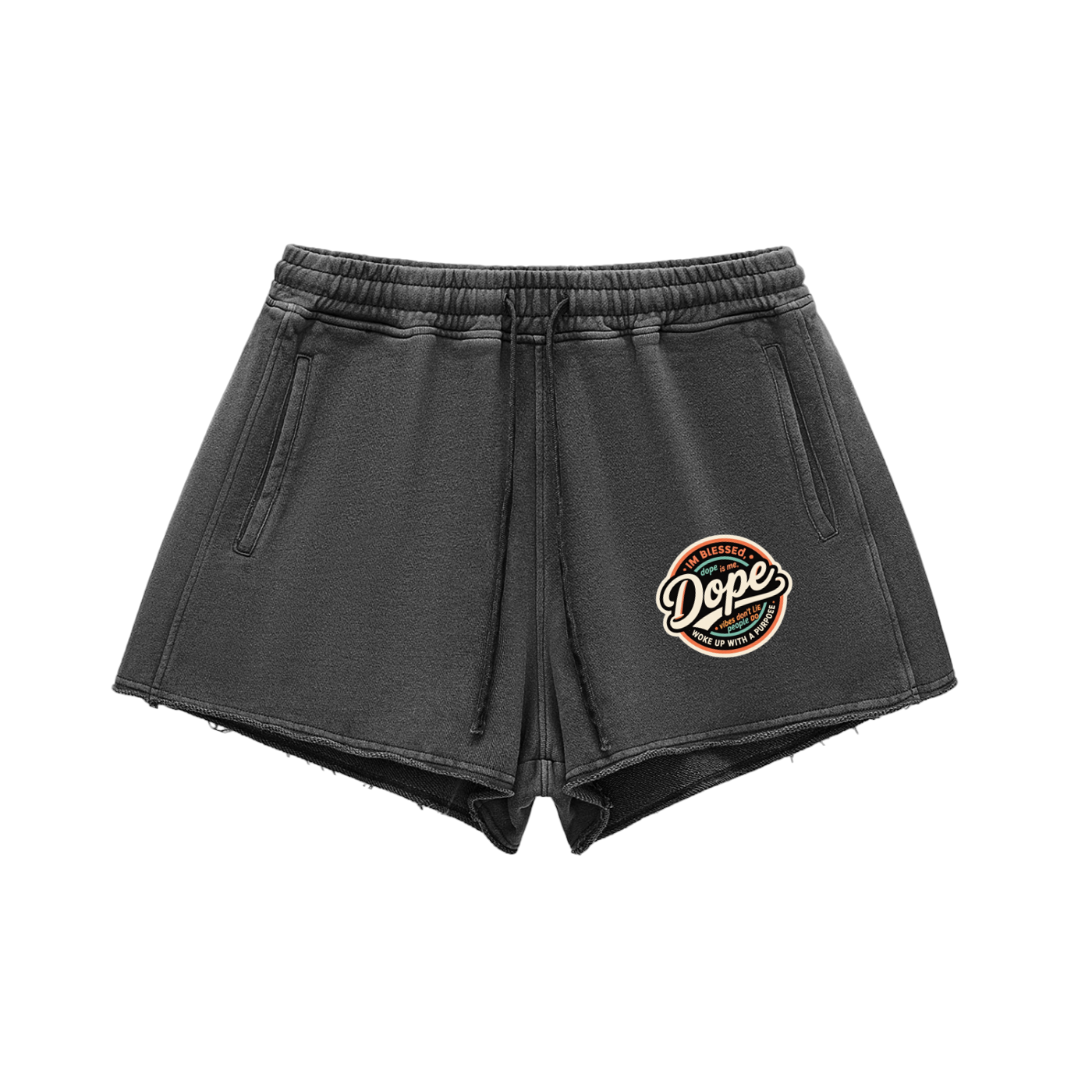 Dope Snow Washed Raw Edge Drawstring Shorts