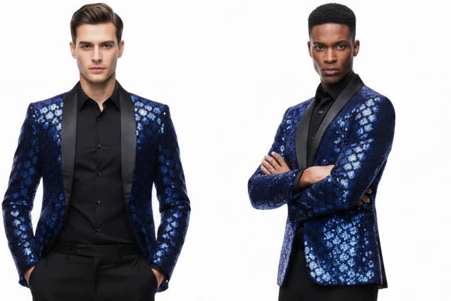 Men's Sequin One Button Blazer