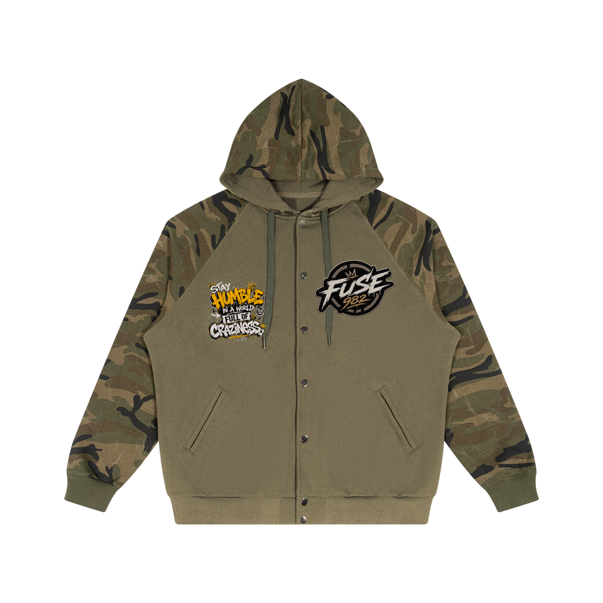 FUSE982 Unisex Camo-Splice Raglan Zip Hoodie