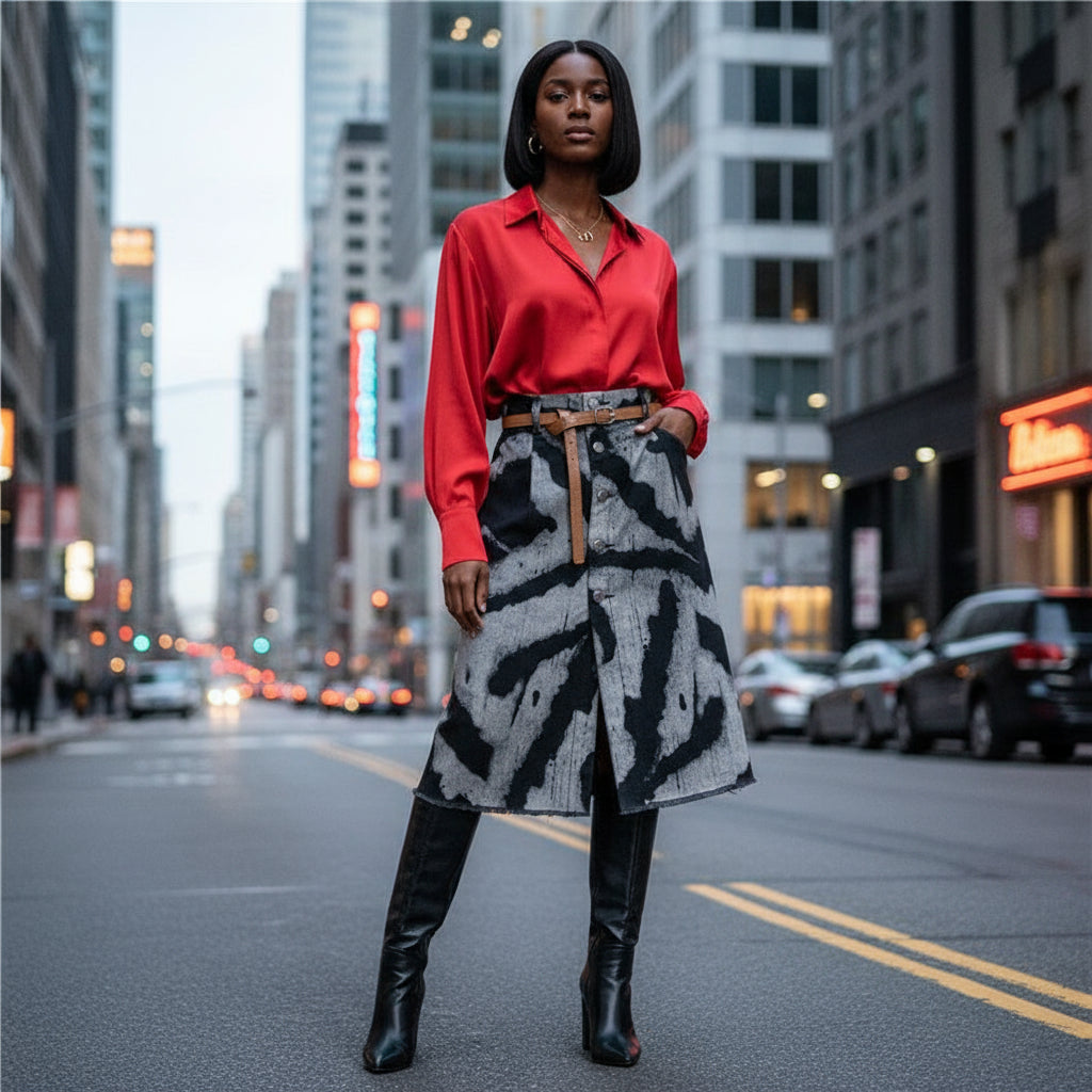 Tie-dyed High Waist Stretch Denim Skirt - IAKAM