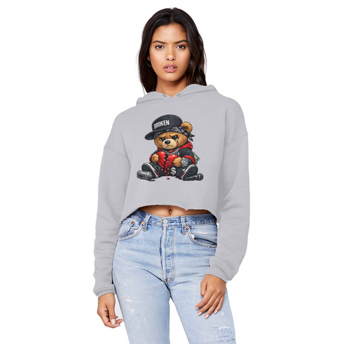 Broken Hearted Bear Cropped Raw Edge Boyfriend Hoodie