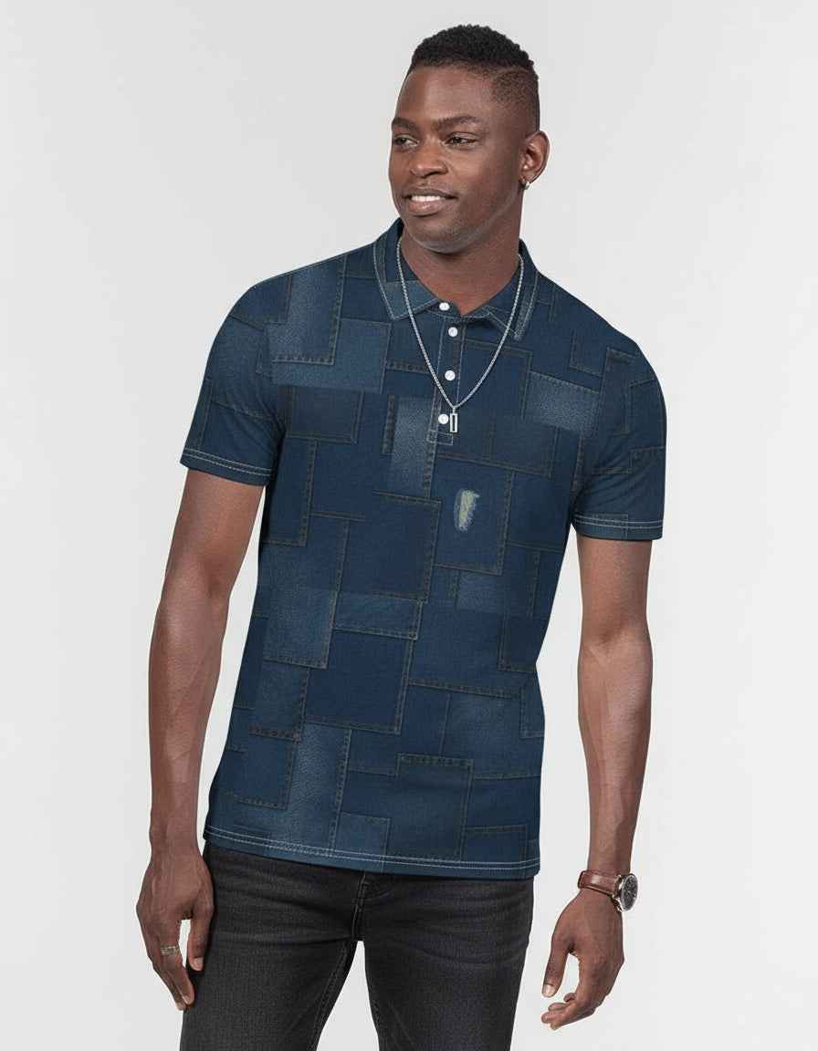 DENIM Men's All-Over Print Slim Fit Short Sleeve Polo