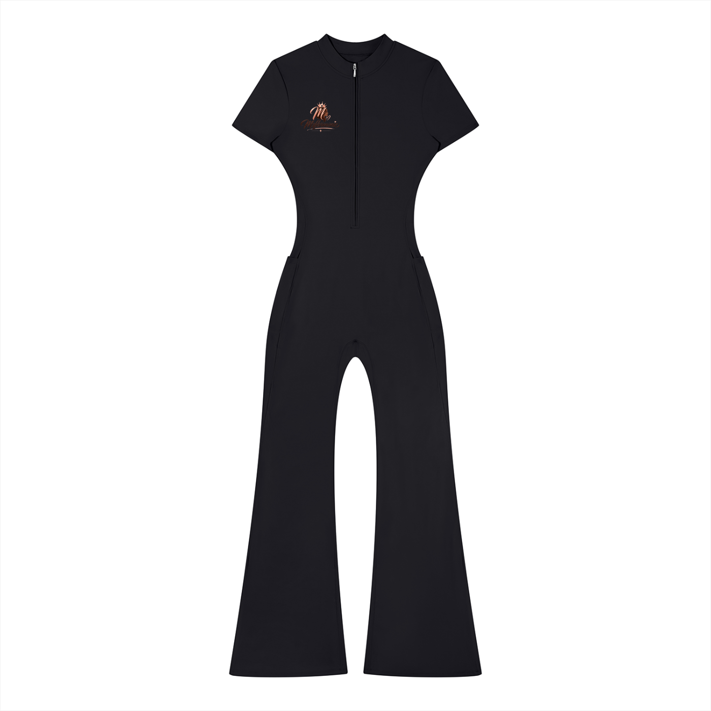 Msfbrownie Women’s Tight Flared Leg Quarter-Zip Jumpsuit