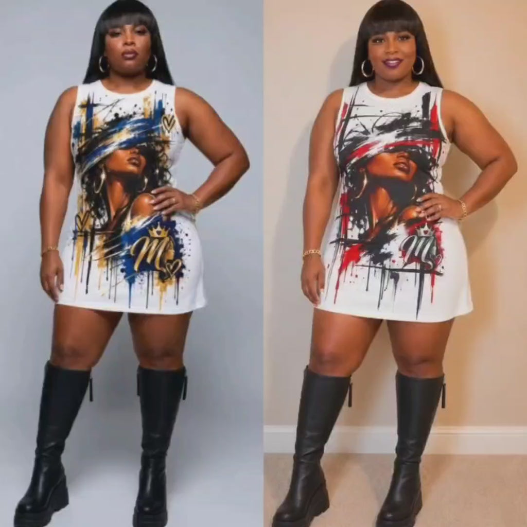 MSFBROWNIE Urban Graffiti Afrocentric Art Casual Dress