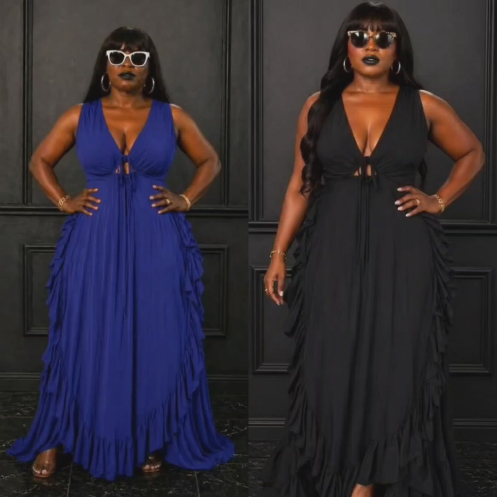 Ruffled High Waist Crop-top Spaghetti-strap Plus Size Dress