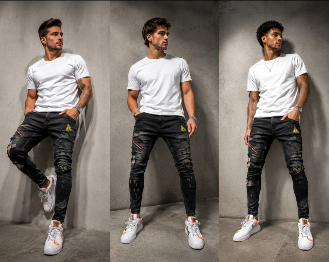 Men Demin embroidery skinny jeans