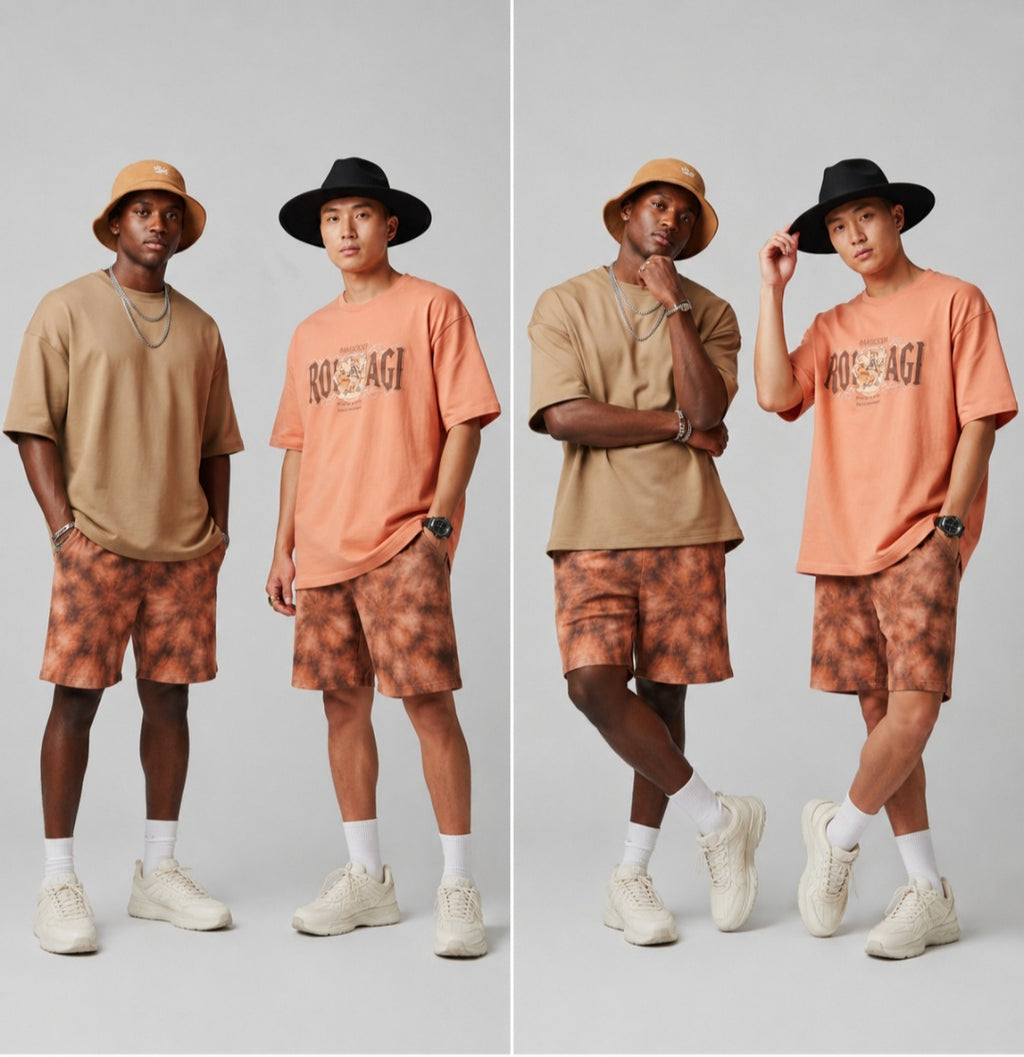 Copper Tie-Dye Board Shorts for Men - Stylish Beach Swim Trunks