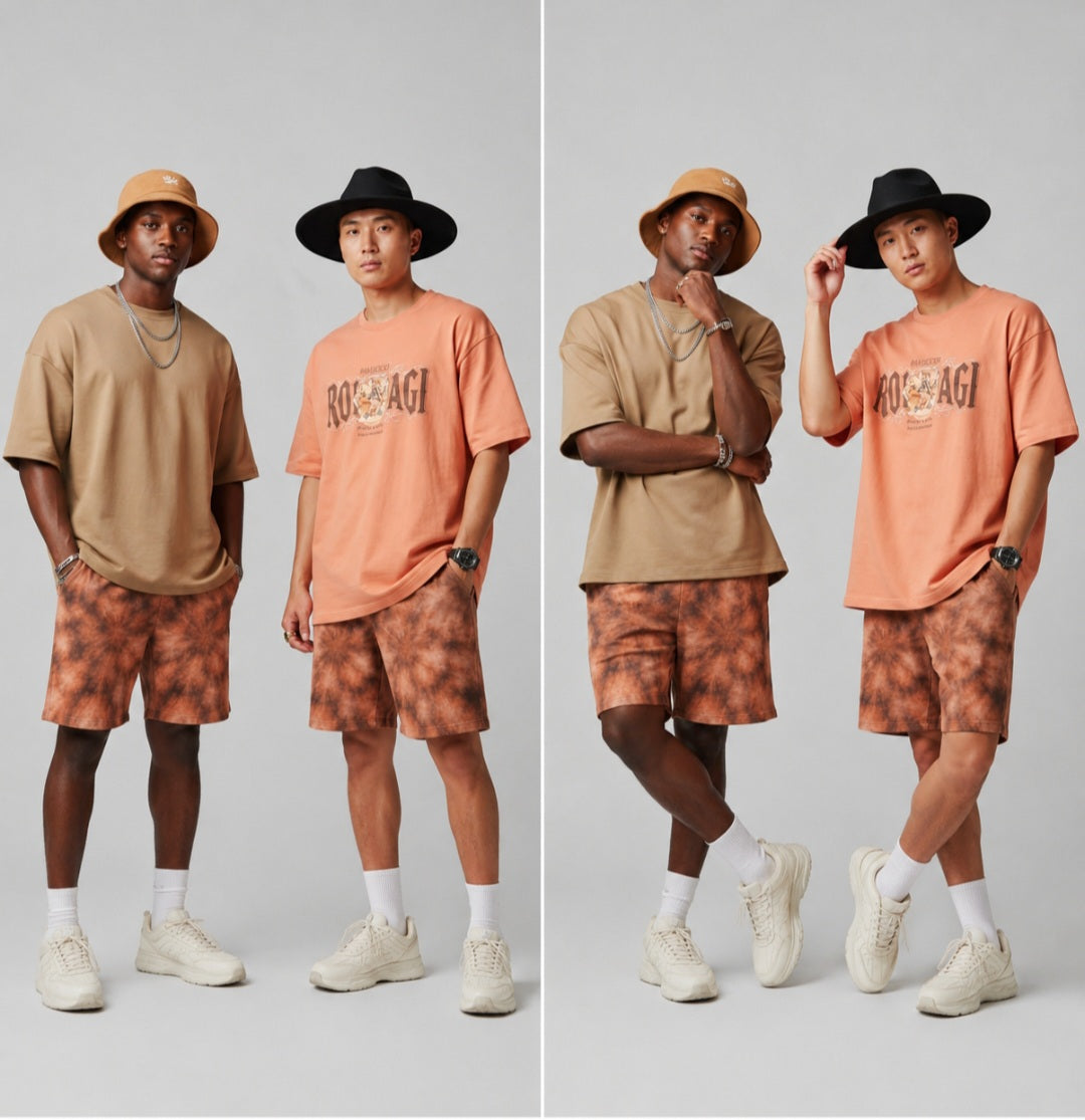 Copper Tie-Dye Board Shorts for Men - Stylish Beach Swim Trunks