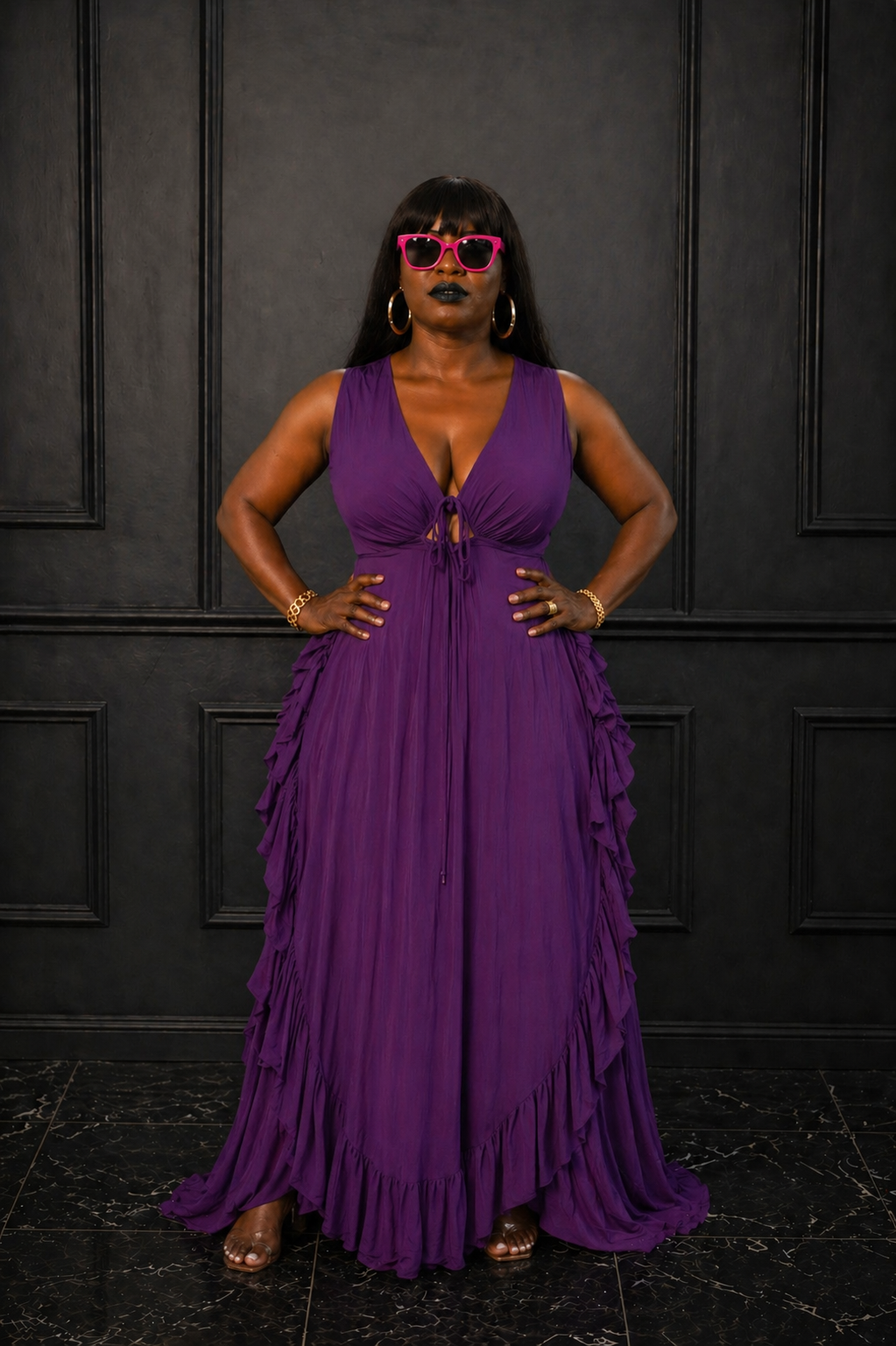 Ruffled High Waist Crop-top Spaghetti-strap Plus Size Dress