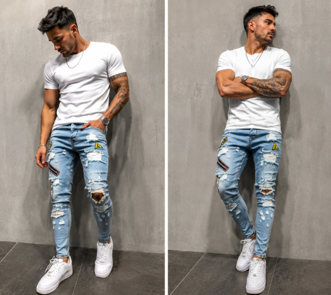 Men Demin embroidery skinny jeans