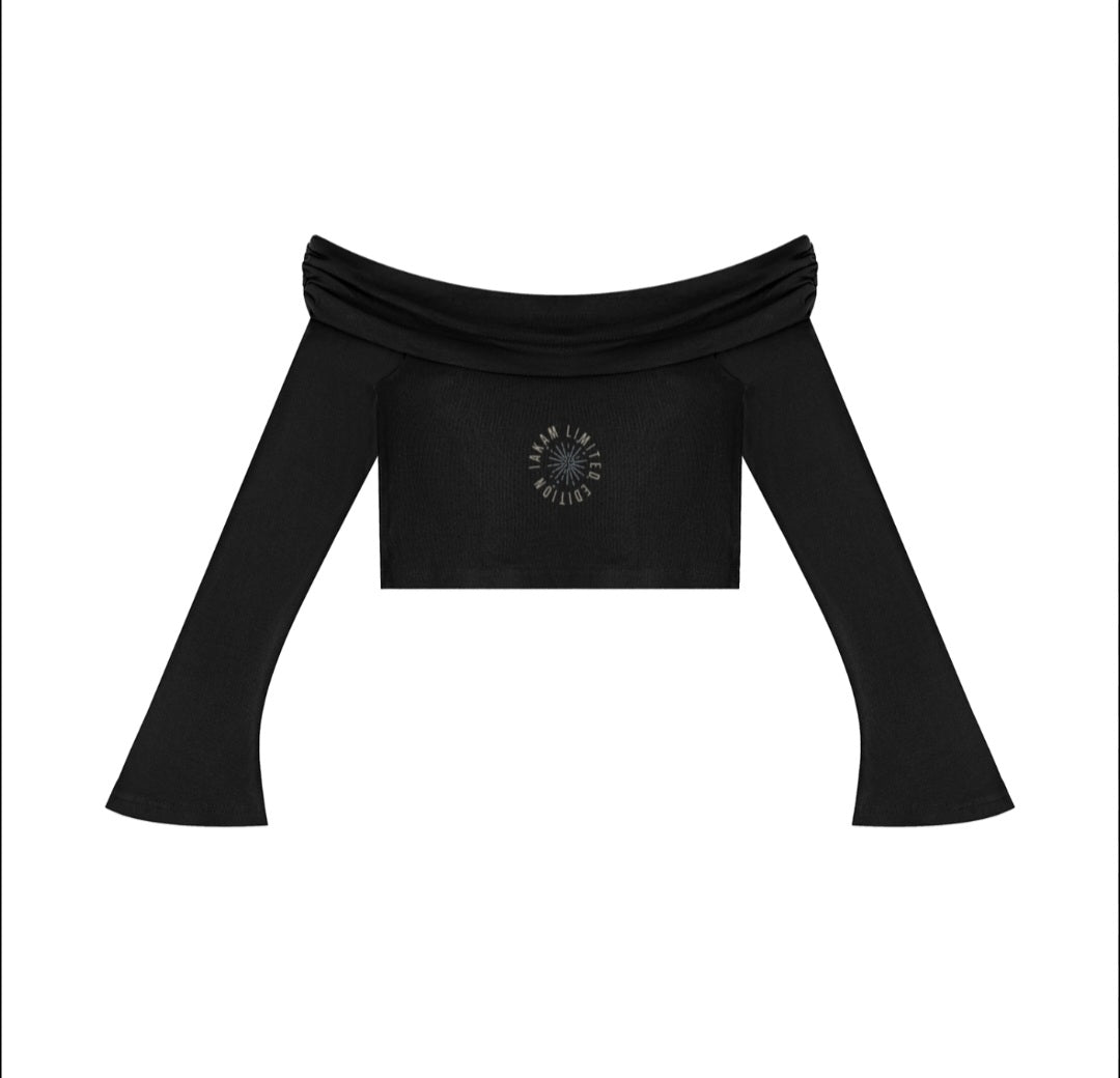 IAKAM Limited Edition Women's Off-the-Shoulder Bell Sleeve Crop T-Shirt