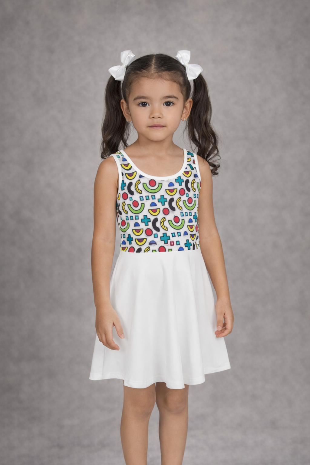 Girls' Colorful Sundress with Geometric Print - Sleeveless Summer Dress