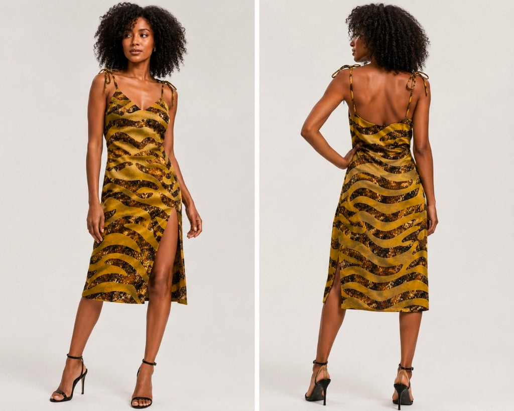 Golden Taz Women's Tie Strap Split Dress
