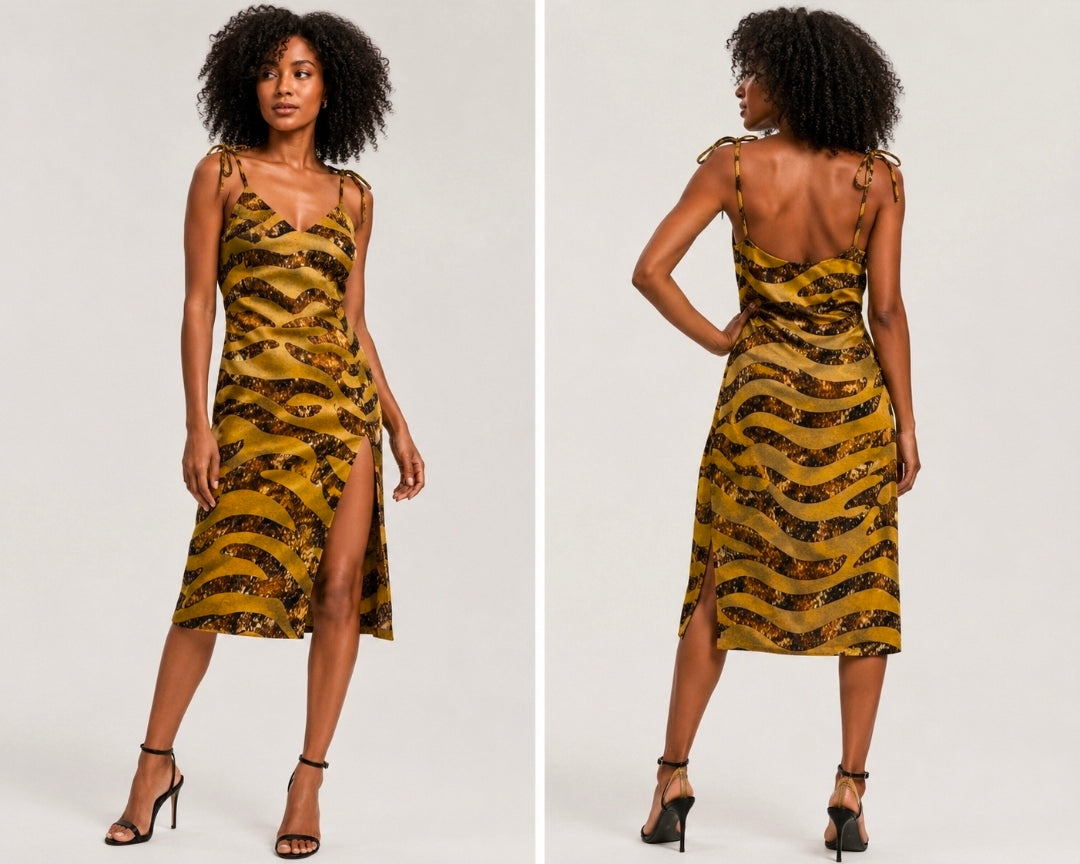 Golden Taz Women's Tie Strap Split Dress