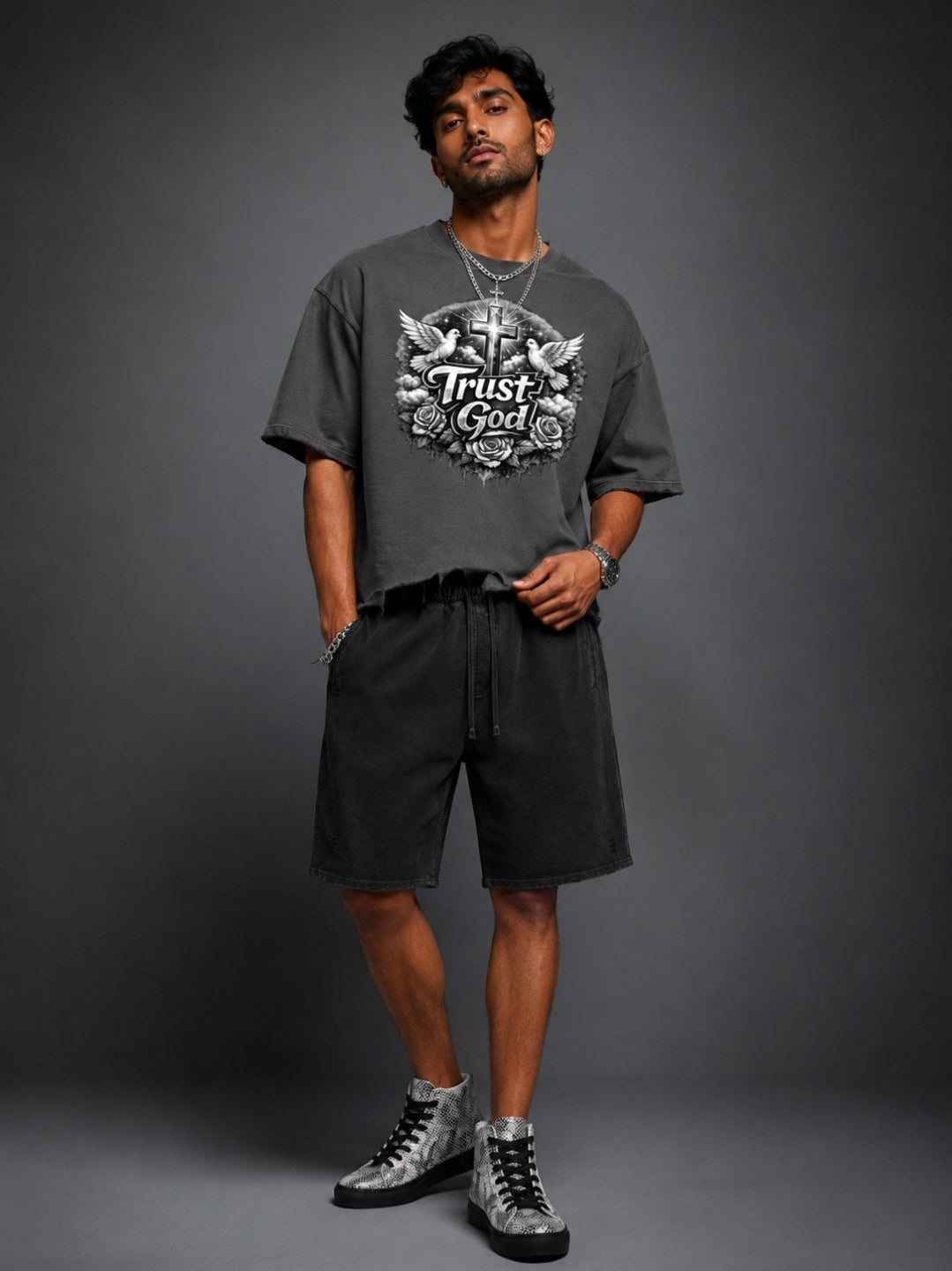 Unisex Vintage Wash Distressed Wide Leg Shorts