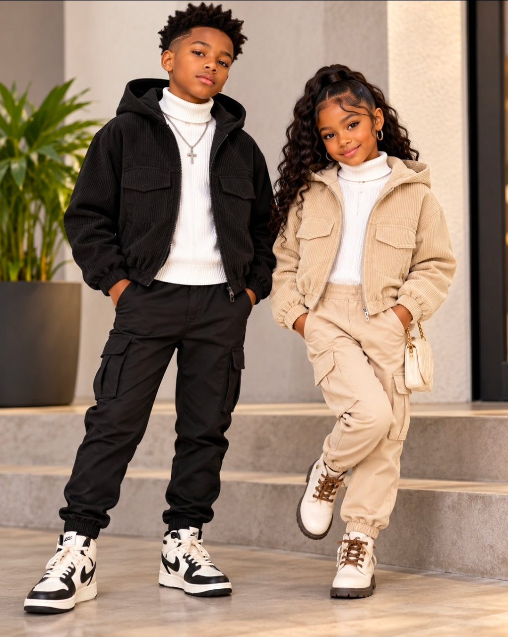 Children's Casual Corduroy Hooded Jacket