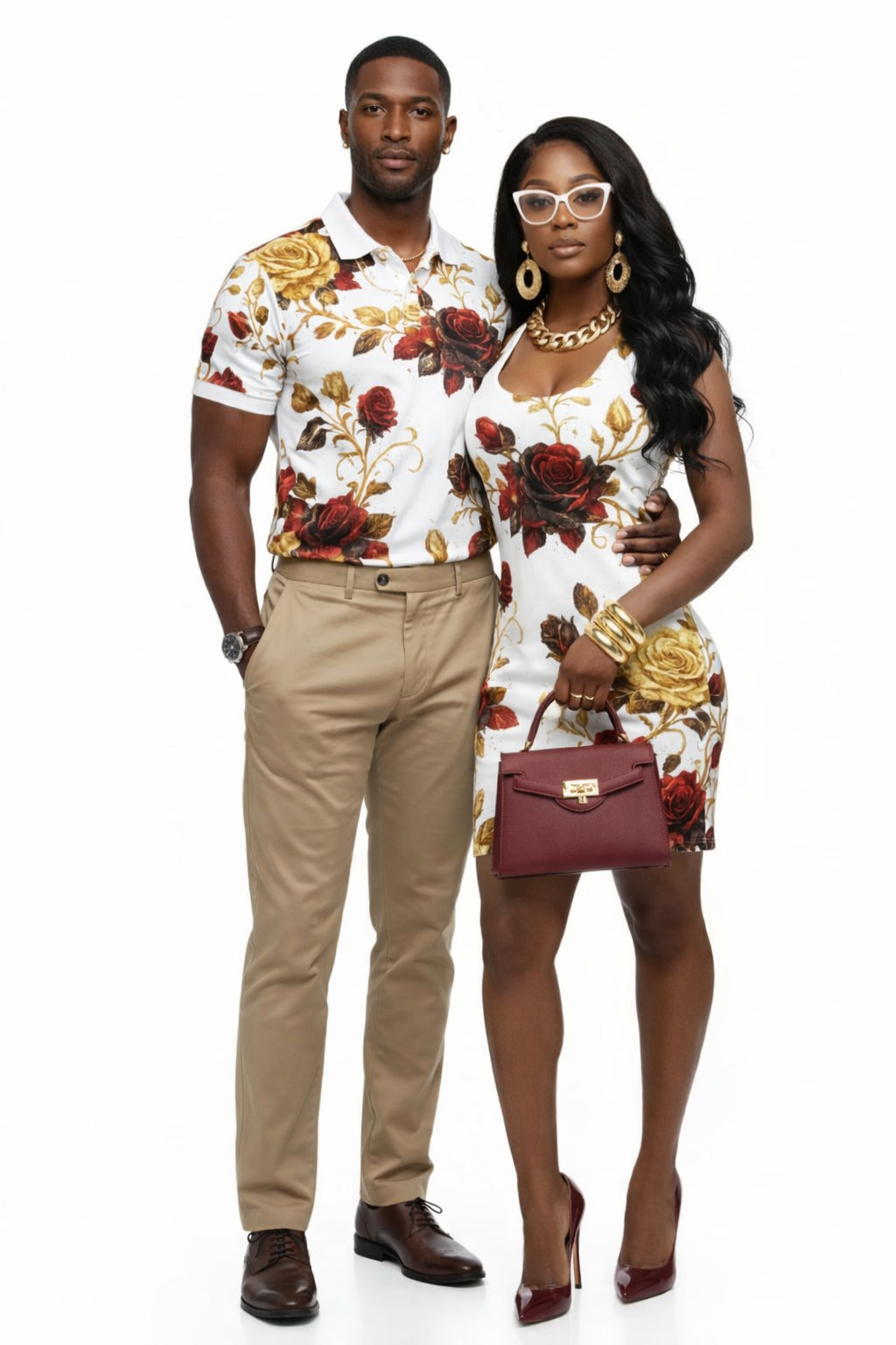 Floral Racerback Dress in Vintage Red and Gold Rose Design