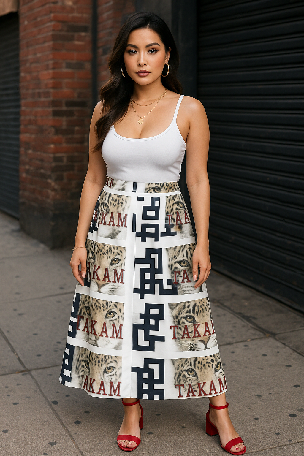 Co Kam Women's All-Over Print A-Line Midi Skirt