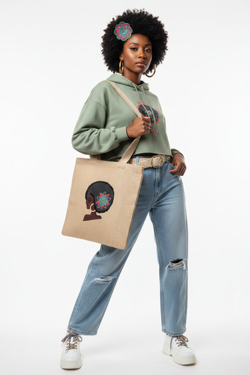 Sylvia Burlap Embroidered Tote Bag – Handmade in the USA by Milady Creates Inc.