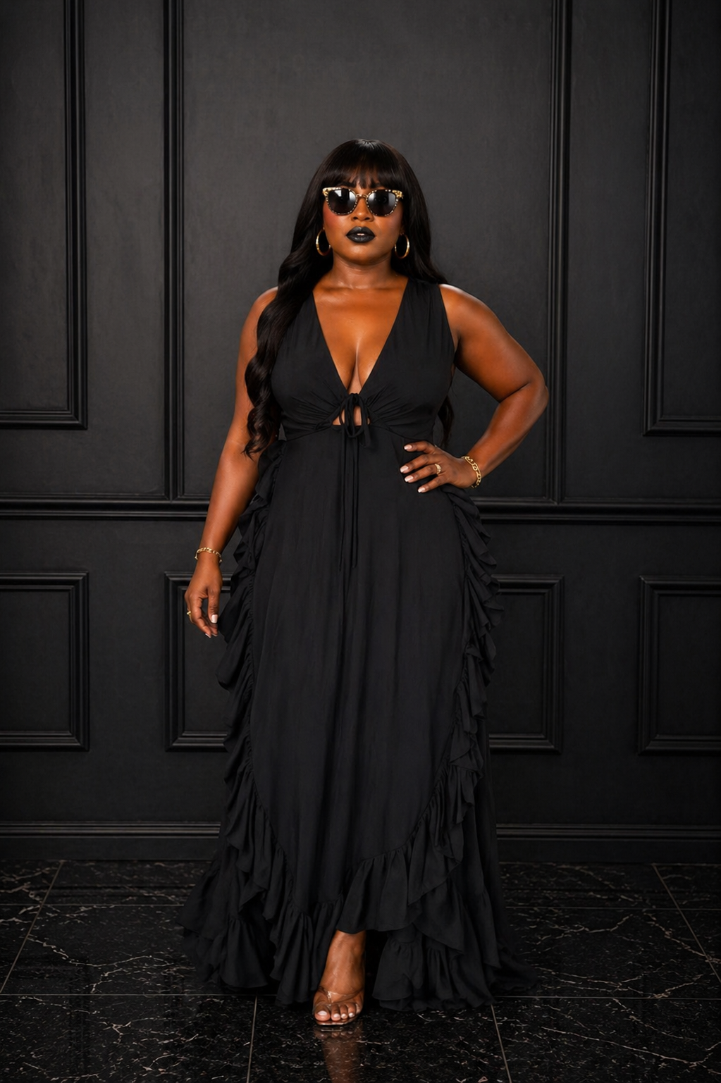 Ruffled High Waist Crop-top Spaghetti-strap Plus Size Dress