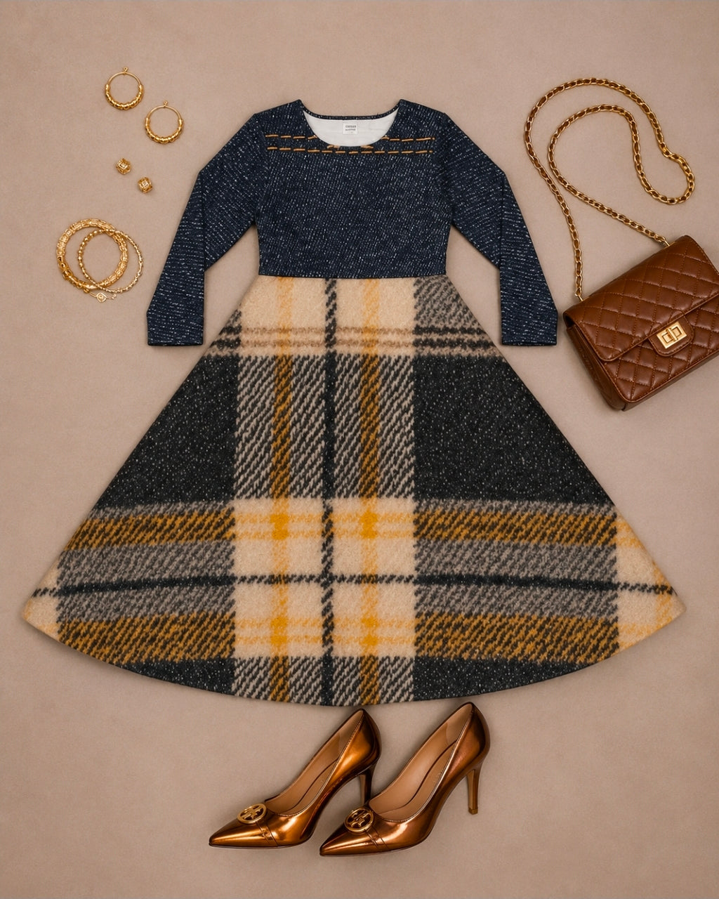 Women's Denim Plaid Dance Dress - Stylish and Comfortable Outfit for Every Occasion